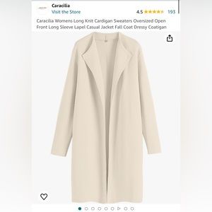 CaraciliaWomenLongKnitCardiganSweaterOversizedOpen FrontLongSlvLapelCasualJacket